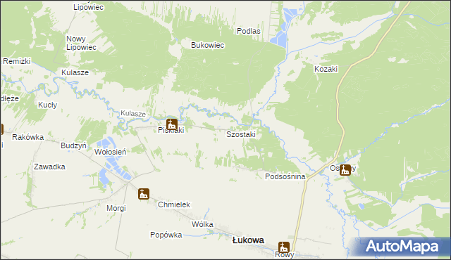 mapa Szostaki gmina Łukowa, Szostaki gmina Łukowa na mapie Targeo