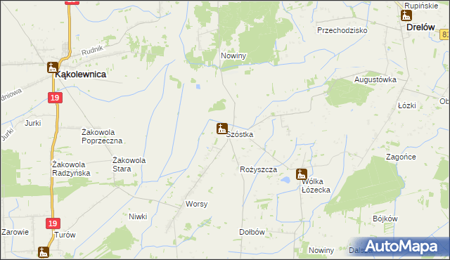 mapa Szóstka gmina Drelów, Szóstka gmina Drelów na mapie Targeo