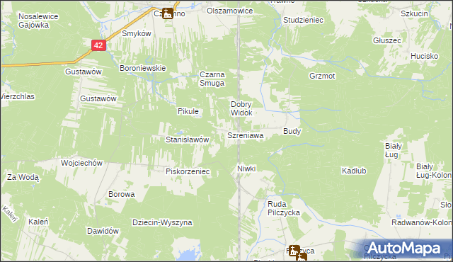 mapa Szreniawa gmina Fałków, Szreniawa gmina Fałków na mapie Targeo