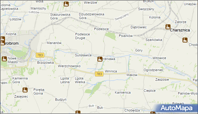 mapa Szreniawa gmina Gołcza, Szreniawa gmina Gołcza na mapie Targeo