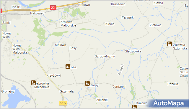 mapa Szropy-Niziny, Szropy-Niziny na mapie Targeo