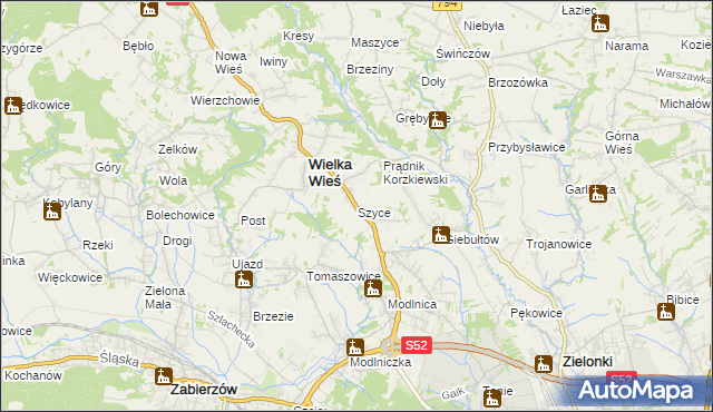 mapa Szyce gmina Wielka Wieś, Szyce gmina Wielka Wieś na mapie Targeo