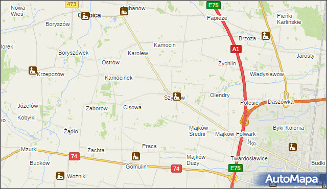 mapa Szydłów gmina Grabica, Szydłów gmina Grabica na mapie Targeo