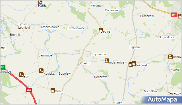 mapa Szymanów gmina Malczyce, Szymanów gmina Malczyce na mapie Targeo