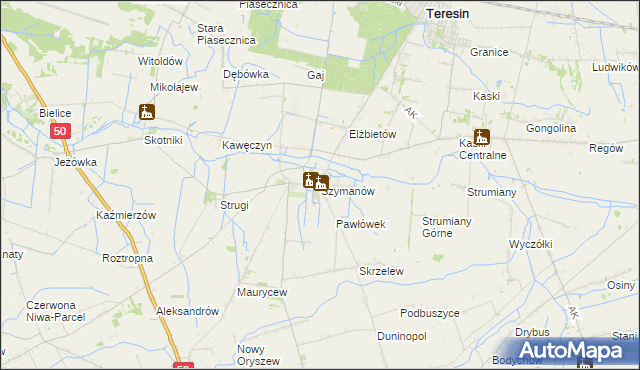 mapa Szymanów gmina Teresin, Szymanów gmina Teresin na mapie Targeo