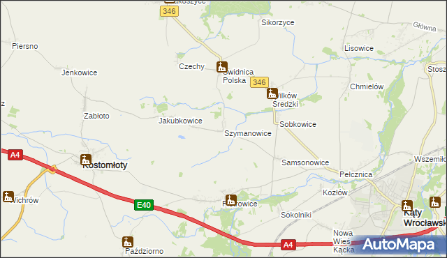 mapa Szymanowice gmina Kostomłoty, Szymanowice gmina Kostomłoty na mapie Targeo