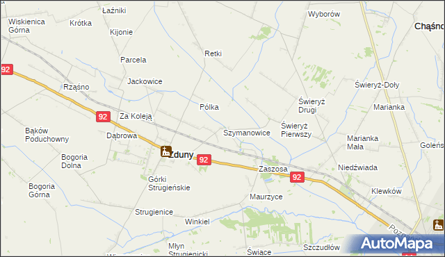 mapa Szymanowice gmina Zduny, Szymanowice gmina Zduny na mapie Targeo