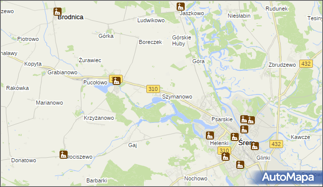 mapa Szymanowo gmina Śrem, Szymanowo gmina Śrem na mapie Targeo