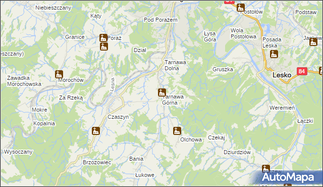 mapa Tarnawa Górna gmina Zagórz, Tarnawa Górna gmina Zagórz na mapie Targeo