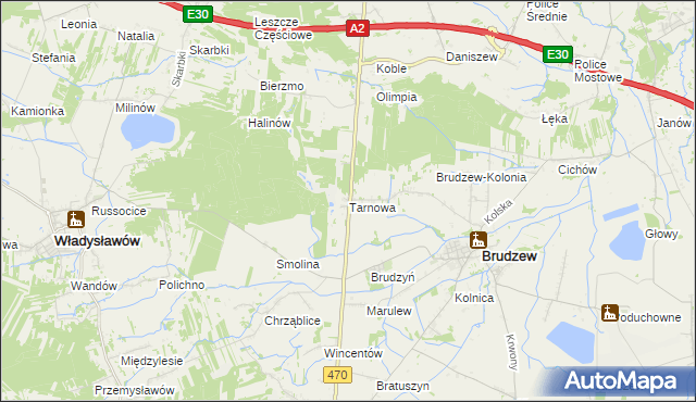 mapa Tarnowa gmina Brudzew, Tarnowa gmina Brudzew na mapie Targeo