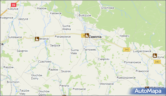 mapa Tarnowiec gmina Zawonia, Tarnowiec gmina Zawonia na mapie Targeo