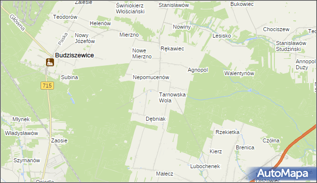 mapa Tarnowska Wola gmina Lubochnia, Tarnowska Wola gmina Lubochnia na mapie Targeo