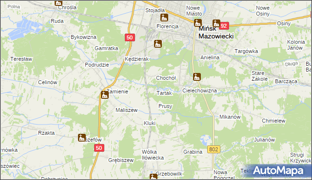 mapa Tartak gmina Mińsk Mazowiecki, Tartak gmina Mińsk Mazowiecki na mapie Targeo