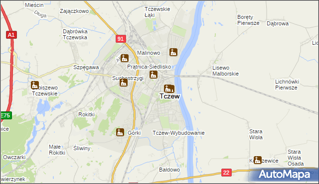 mapa Tczew, Tczew na mapie Targeo