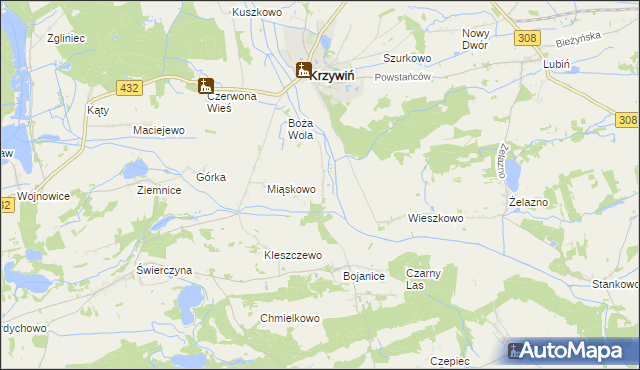 mapa Teklimyśl gmina Krzywiń, Teklimyśl gmina Krzywiń na mapie Targeo