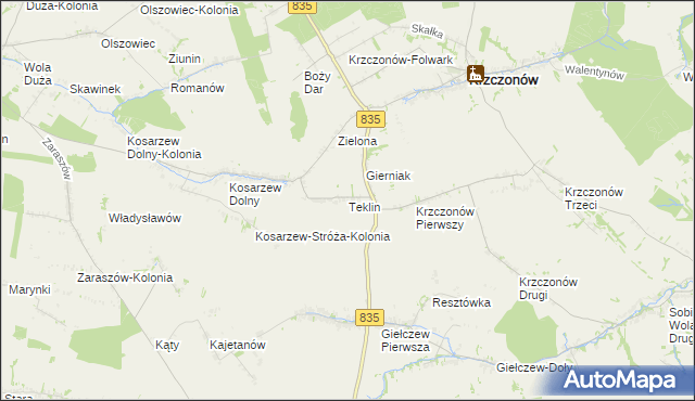 mapa Teklin gmina Krzczonów, Teklin gmina Krzczonów na mapie Targeo