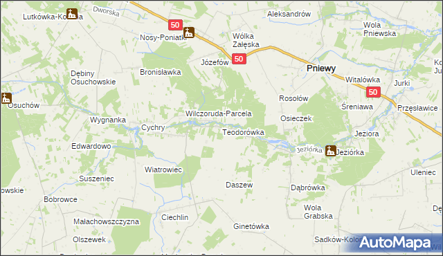 mapa Teodorówka gmina Pniewy, Teodorówka gmina Pniewy na mapie Targeo