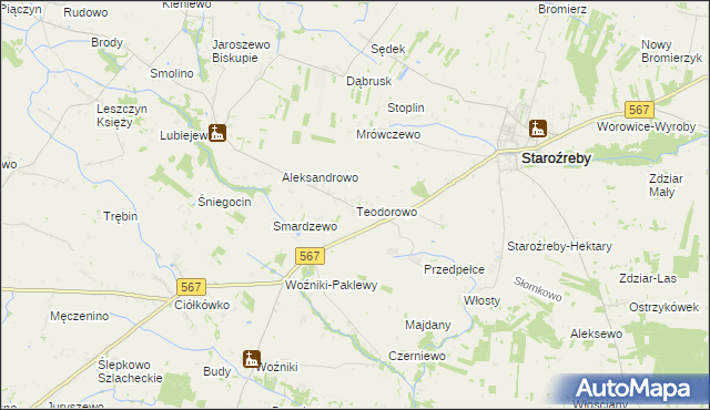 mapa Teodorowo gmina Staroźreby, Teodorowo gmina Staroźreby na mapie Targeo