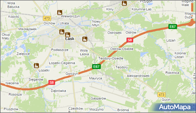 mapa Teodory-Osiedle, Teodory-Osiedle na mapie Targeo