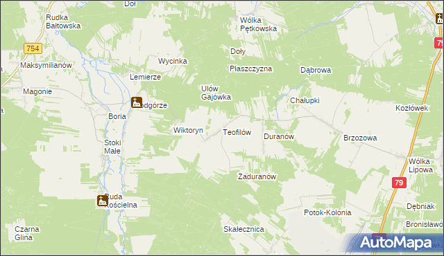 mapa Teofilów gmina Tarłów, Teofilów gmina Tarłów na mapie Targeo