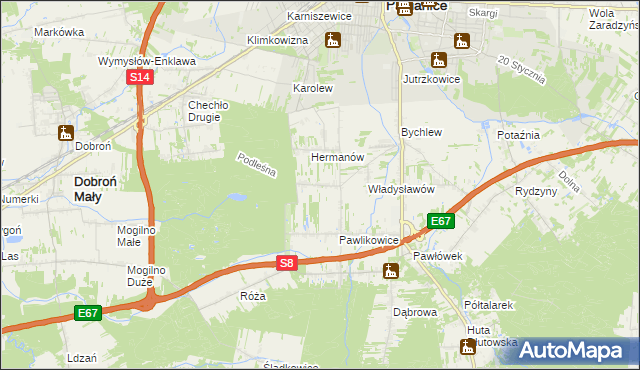 mapa Terenin gmina Pabianice, Terenin gmina Pabianice na mapie Targeo