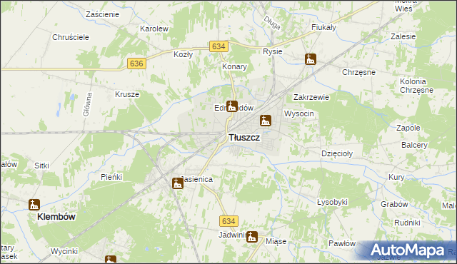 mapa Tłuszcz powiat wołomiński, Tłuszcz powiat wołomiński na mapie Targeo