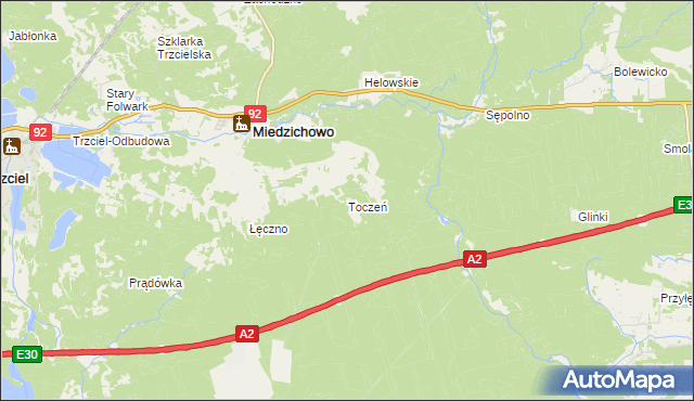 mapa Toczeń gmina Miedzichowo, Toczeń gmina Miedzichowo na mapie Targeo