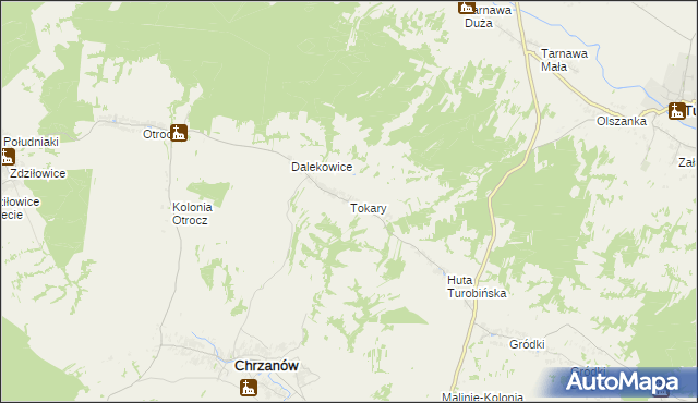 mapa Tokary gmina Turobin, Tokary gmina Turobin na mapie Targeo