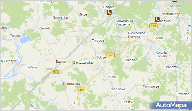 mapa Tołcze gmina Turośń Kościelna, Tołcze gmina Turośń Kościelna na mapie Targeo