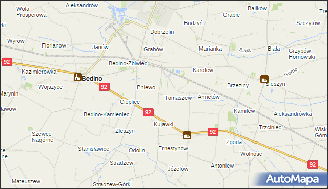 mapa Tomaszew gmina Bedlno, Tomaszew gmina Bedlno na mapie Targeo
