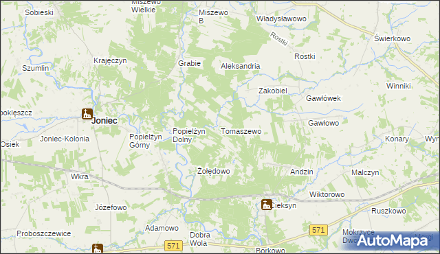 mapa Tomaszewo gmina Nowe Miasto, Tomaszewo gmina Nowe Miasto na mapie Targeo