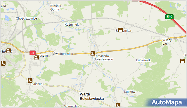 mapa Tomaszów Bolesławiecki, Tomaszów Bolesławiecki na mapie Targeo