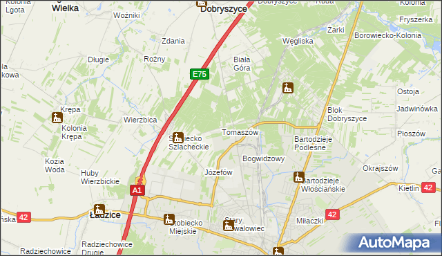mapa Tomaszów gmina Ładzice, Tomaszów gmina Ładzice na mapie Targeo