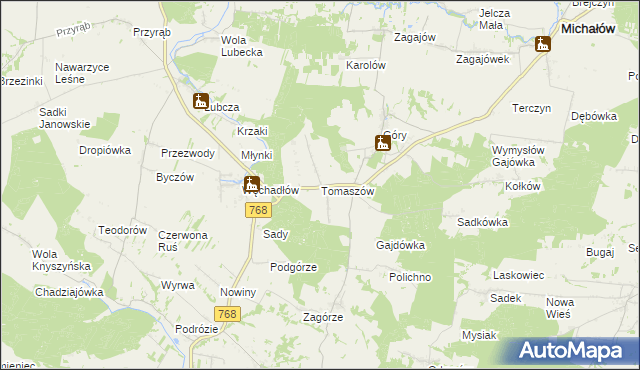 mapa Tomaszów gmina Michałów, Tomaszów gmina Michałów na mapie Targeo