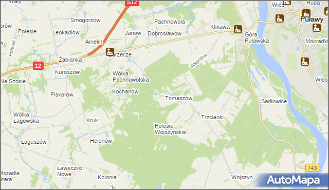 mapa Tomaszów gmina Puławy, Tomaszów gmina Puławy na mapie Targeo