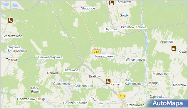 mapa Tomaszówek gmina Sławno, Tomaszówek gmina Sławno na mapie Targeo