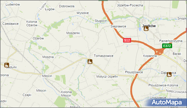 mapa Tomaszowice gmina Jastków, Tomaszowice gmina Jastków na mapie Targeo