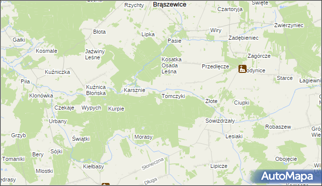 mapa Tomczyki gmina Brąszewice, Tomczyki gmina Brąszewice na mapie Targeo