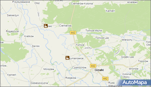 mapa Tomice gmina Gizałki, Tomice gmina Gizałki na mapie Targeo