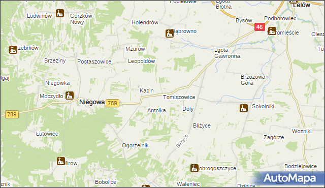 mapa Tomiszowice, Tomiszowice na mapie Targeo