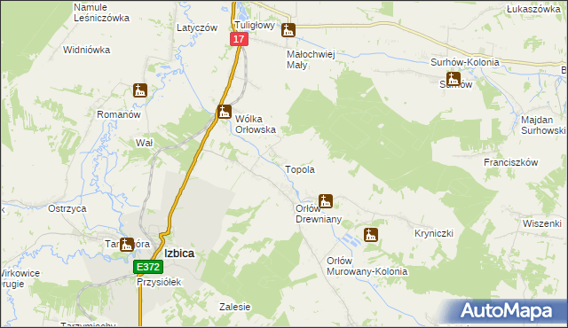 mapa Topola gmina Izbica, Topola gmina Izbica na mapie Targeo