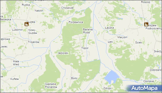 mapa Topór gmina Mrozy, Topór gmina Mrozy na mapie Targeo