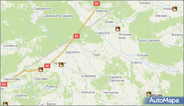 mapa Topór gmina Stoczek, Topór gmina Stoczek na mapie Targeo