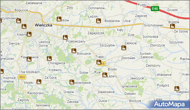 mapa Trąbki gmina Biskupice, Trąbki gmina Biskupice na mapie Targeo