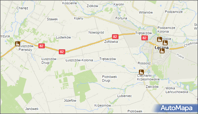 mapa Trębaczów gmina Łęczna, Trębaczów gmina Łęczna na mapie Targeo