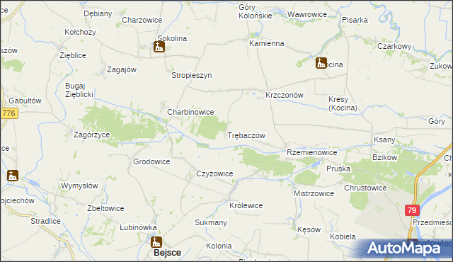 mapa Trębaczów gmina Opatowiec, Trębaczów gmina Opatowiec na mapie Targeo