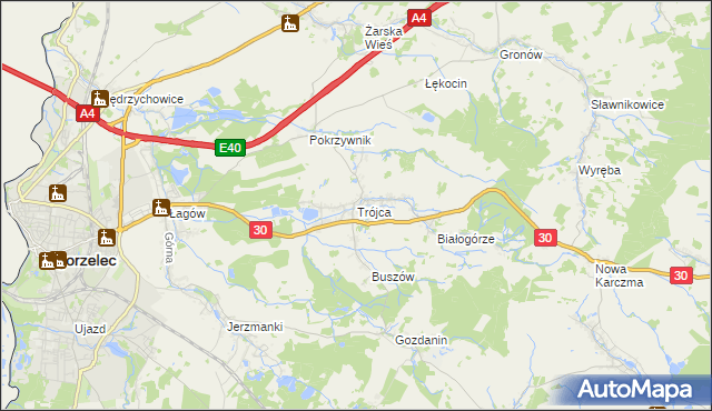 mapa Trójca gmina Zgorzelec, Trójca gmina Zgorzelec na mapie Targeo