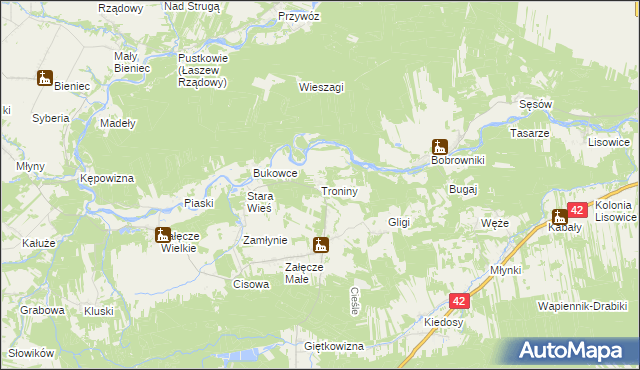 mapa Troniny, Troniny na mapie Targeo