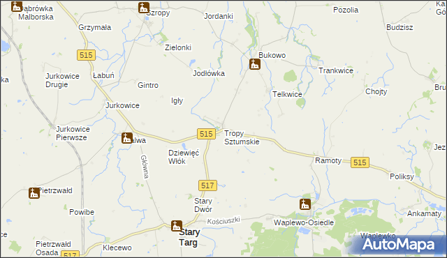 mapa Tropy Sztumskie, Tropy Sztumskie na mapie Targeo