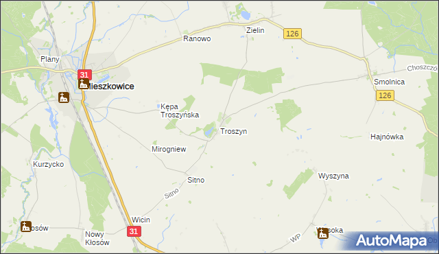 mapa Troszyn gmina Mieszkowice, Troszyn gmina Mieszkowice na mapie Targeo